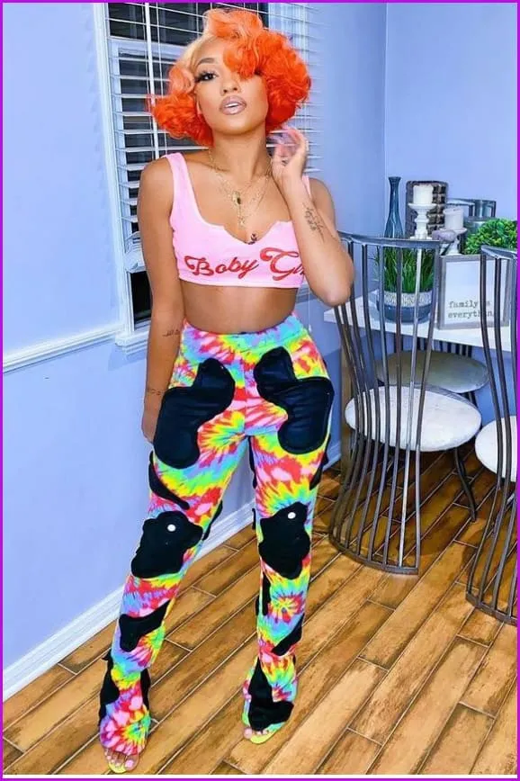 Color Block Mid Waist Casual PantsDE921