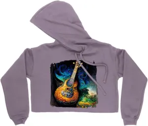 Colorful Nature Guitar Women's Cropped Fleece Hoodie - Unique Graphic Cropped Hoodie for Women