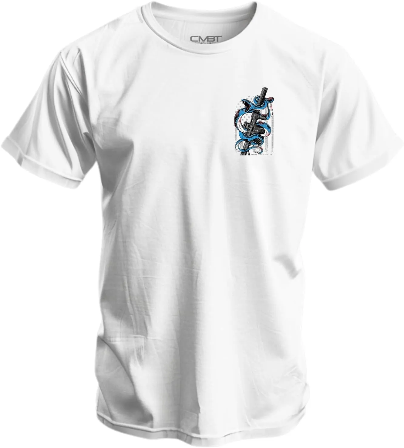 Combat Iron Men's Graphic T-Shirt | Subdued USA Flag SBR Snake Rifle | Cotton-Poly Blend | Athletic Fit, Tagless Comfort