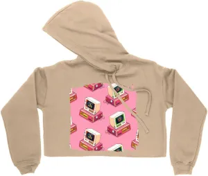 Computer Women's Cropped Fleece Hoodie - Geek Cropped Hoodie for Women - Pattern Hooded Sweatshirt