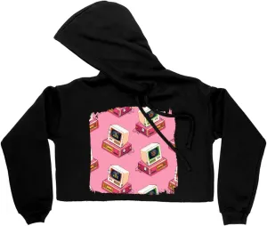 Computer Women's Cropped Fleece Hoodie - Geek Cropped Hoodie for Women - Pattern Hooded Sweatshirt