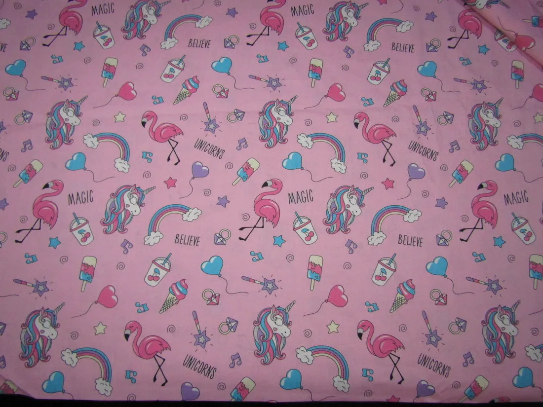 COTTON POPLIN PINK BABY PRINT UNICORN 58&quot; WIDE