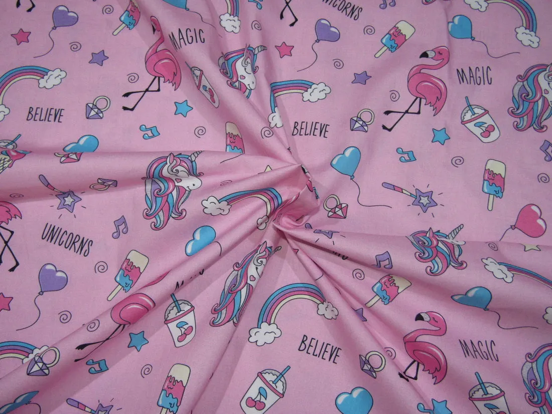 COTTON POPLIN PINK BABY PRINT UNICORN 58&quot; WIDE