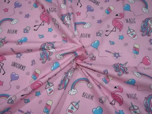 COTTON POPLIN PINK BABY PRINT UNICORN 58&quot; WIDE