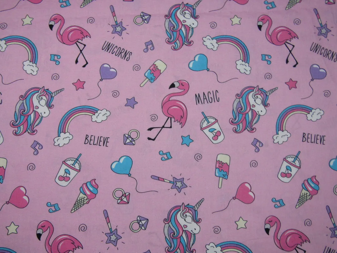 COTTON POPLIN PINK BABY PRINT UNICORN 58&quot; WIDE