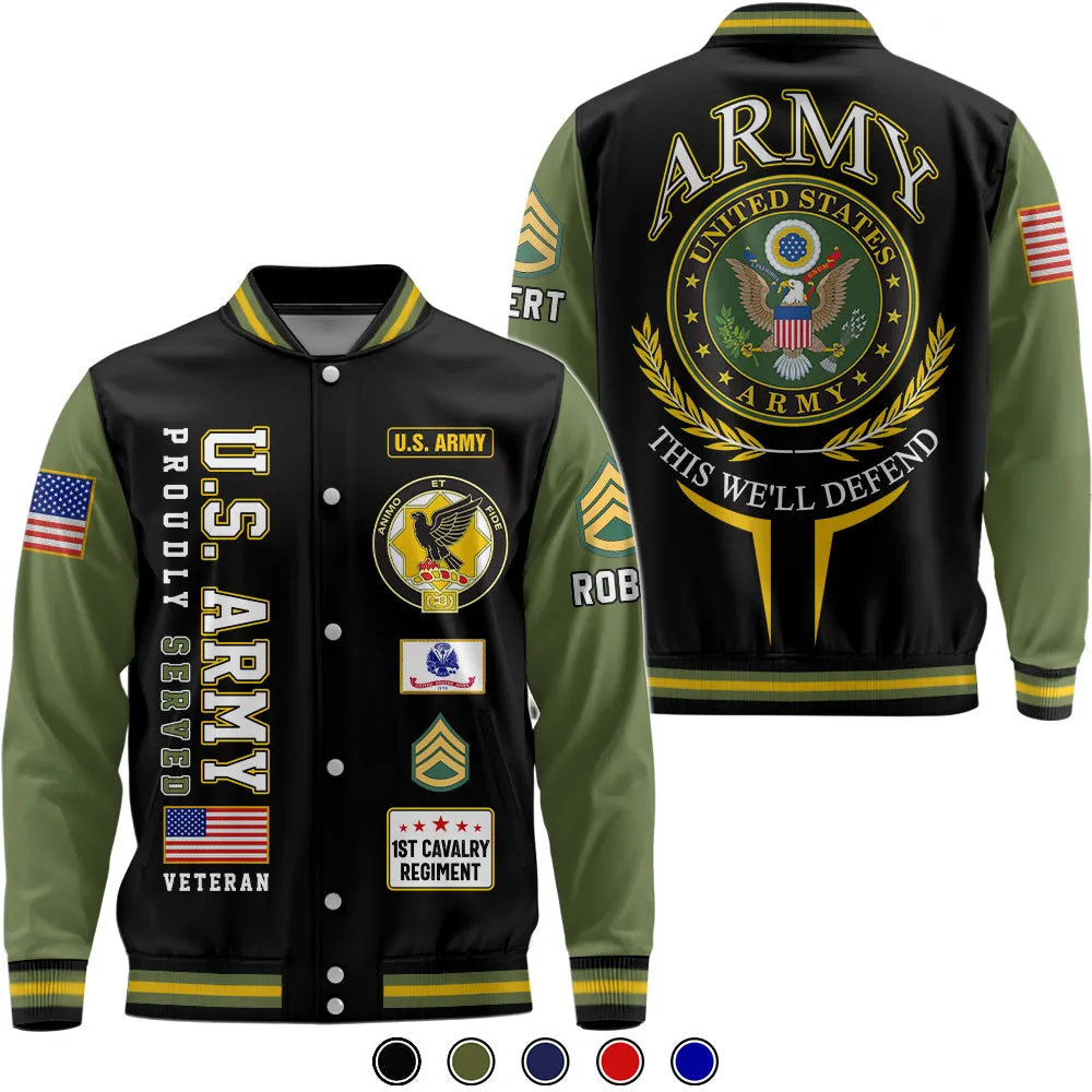 Customized U.S Veteran Proudly Served Baseball Jackets Available All Military Branch Gift For Veterans K1702