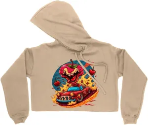 Cute Monster Women's Cropped Fleece Hoodie - Racer Cropped Hoodie for Women - Cherry Hooded Sweatshirt