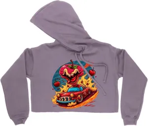 Cute Monster Women's Cropped Fleece Hoodie - Racer Cropped Hoodie for Women - Cherry Hooded Sweatshirt