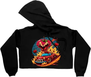 Cute Monster Women's Cropped Fleece Hoodie - Racer Cropped Hoodie for Women - Cherry Hooded Sweatshirt