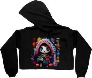 Cute Women's Cropped Fleece Hoodie - Doll Cropped Hoodie for Women - Printed Hooded Sweatshirt