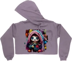 Cute Women's Cropped Fleece Hoodie - Doll Cropped Hoodie for Women - Printed Hooded Sweatshirt