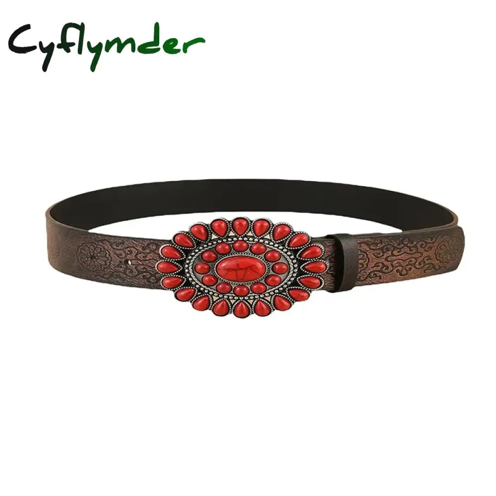 Cyflymder Cottage Vintage Heart Shape Belts Women PU Leather Adjustable Brown Sashes Y2K Grunge Rivet Hollow Out Accessaries