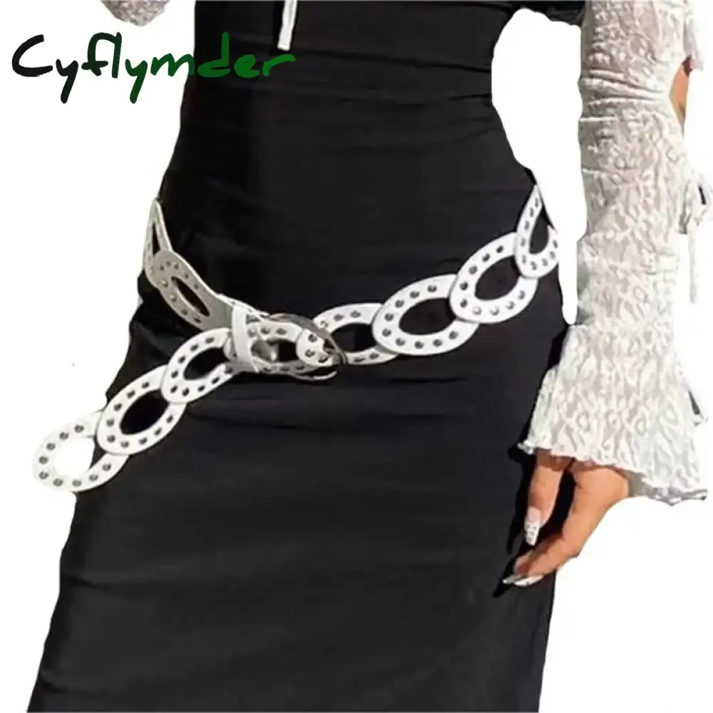 Cyflymder Cottage Vintage Heart Shape Belts Women PU Leather Adjustable Brown Sashes Y2K Grunge Rivet Hollow Out Accessaries