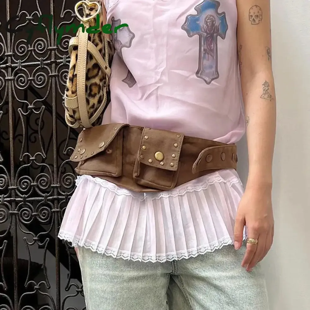 Cyflymder Cottage Vintage Heart Shape Belts Women PU Leather Adjustable Brown Sashes Y2K Grunge Rivet Hollow Out Accessaries