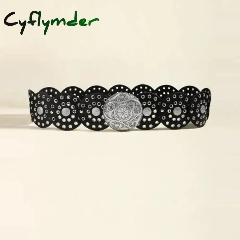 Cyflymder Cottage Vintage Heart Shape Belts Women PU Leather Adjustable Brown Sashes Y2K Grunge Rivet Hollow Out Accessaries