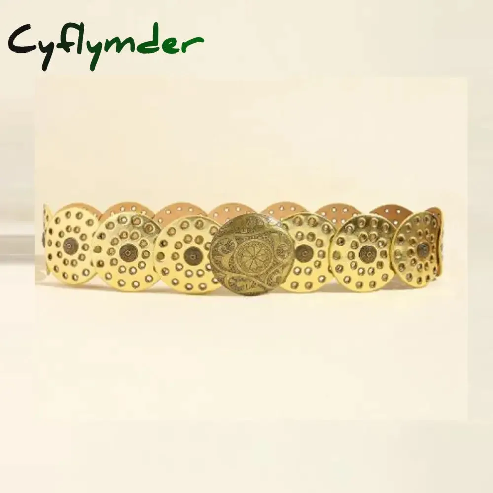 Cyflymder Cottage Vintage Heart Shape Belts Women PU Leather Adjustable Brown Sashes Y2K Grunge Rivet Hollow Out Accessaries