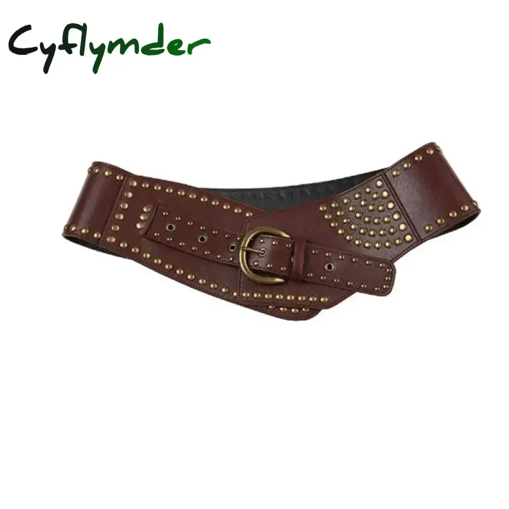 Cyflymder Cottage Vintage Heart Shape Belts Women PU Leather Adjustable Brown Sashes Y2K Grunge Rivet Hollow Out Accessaries