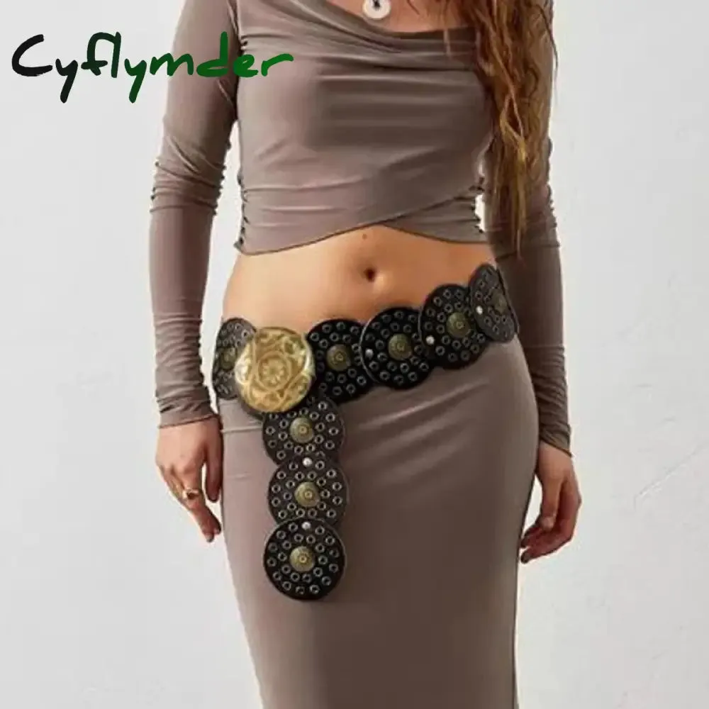 Cyflymder Cottage Vintage Heart Shape Belts Women PU Leather Adjustable Brown Sashes Y2K Grunge Rivet Hollow Out Accessaries