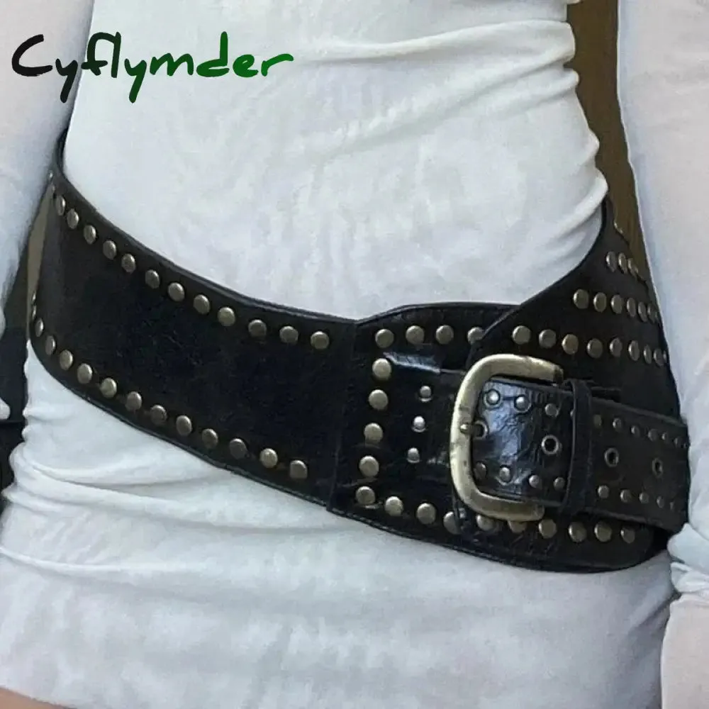 Cyflymder Cottage Vintage Heart Shape Belts Women PU Leather Adjustable Brown Sashes Y2K Grunge Rivet Hollow Out Accessaries