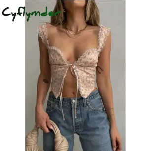 Cyflymder Woman Tshirts Love Print Fungus Edge Sleeveless Tank Top Summer Sexy Slightly Revealing Navel Bottoming T-shirt Y2k Aesthetic
