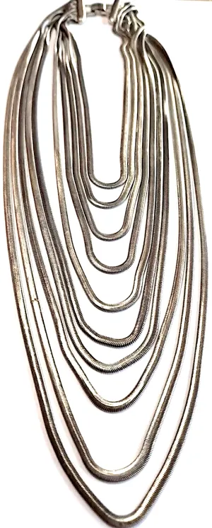 Debra Fine Yohai Artist Signed 10 Strand Silverplate Snake Chain Necklace