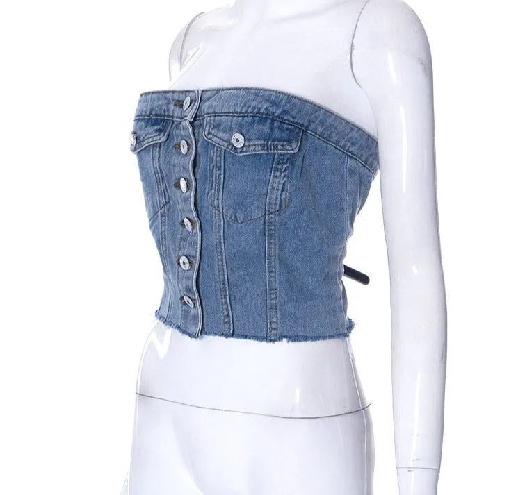 DENIM CAMIS  STRAPLESS SUMMER TOP