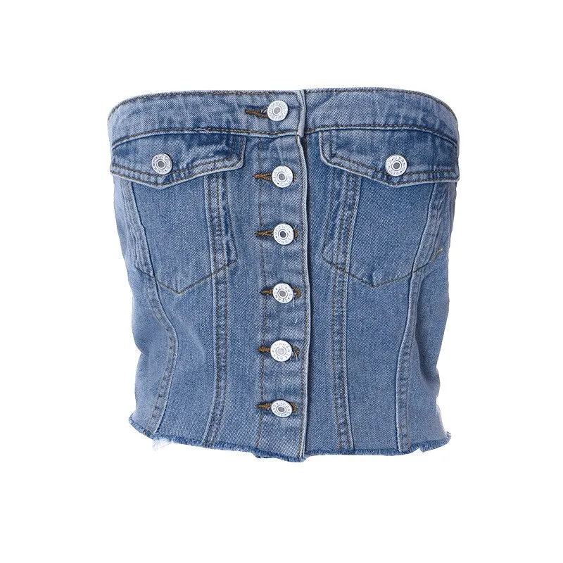 DENIM CAMIS  STRAPLESS SUMMER TOP