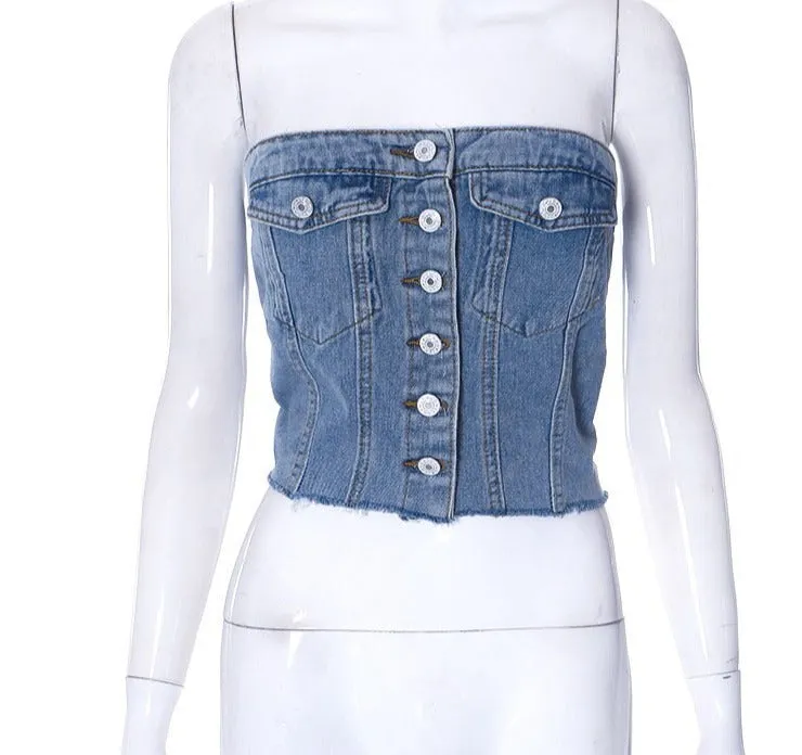 DENIM CAMIS  STRAPLESS SUMMER TOP