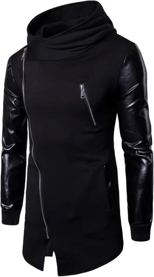 DGHM-JLMY Men Sleeve Patchwork Irregular Hooded Designs Zip-Up Patchwork Irregular Jacket Comfort Lightweight Hooded Sweater