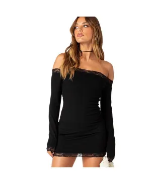 Diora Women's Off Shoulder Mini Dress Edited, Black