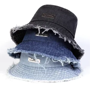 Distressed Denim Bucket Hats for Outdoor Sun Protection