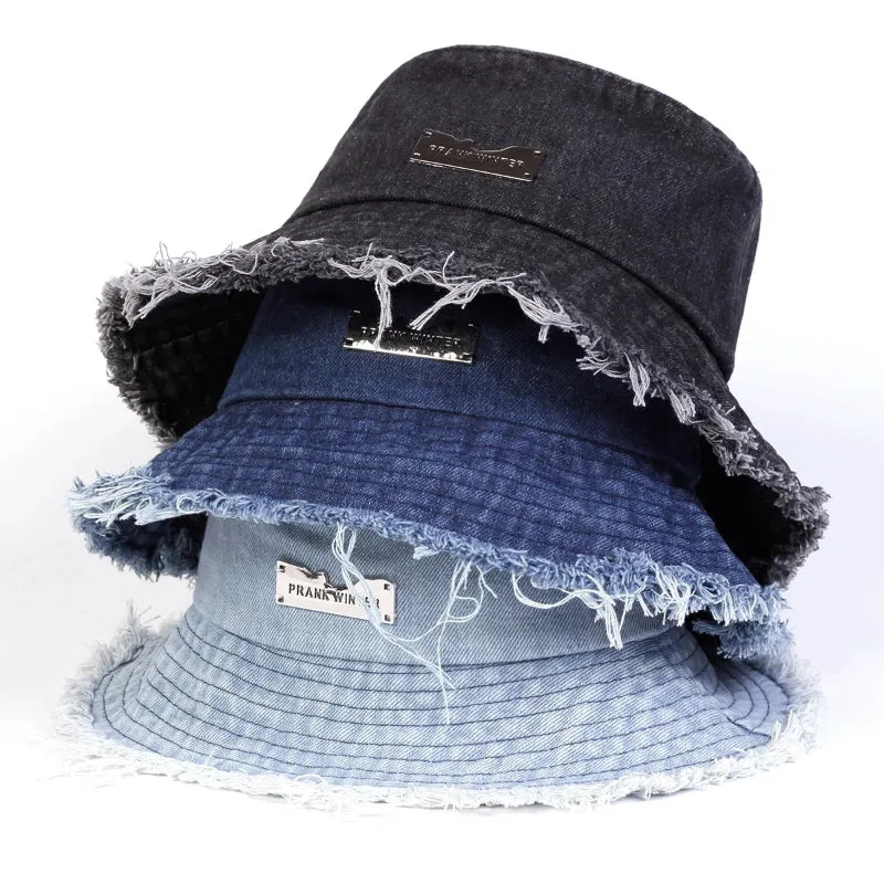 Distressed Denim Bucket Hats for Outdoor Sun Protection