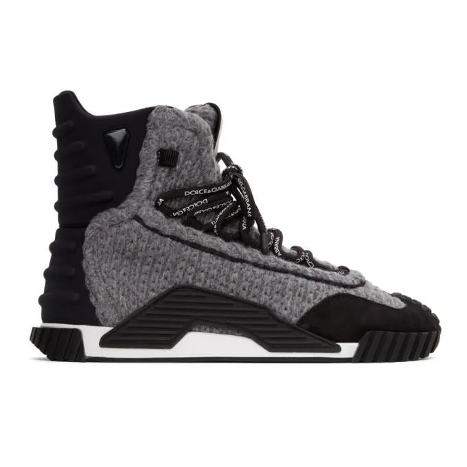 Dolce and Gabbana Grey and Black Wool NS1 High-Top Sneakers