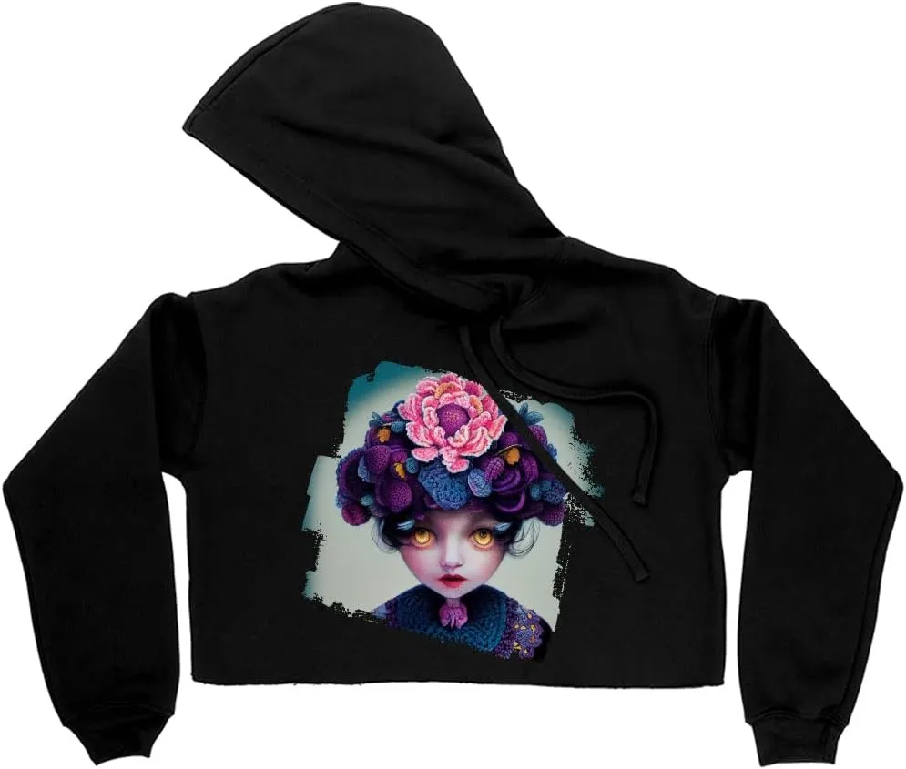 Doll Women's Cropped Fleece Hoodie - Cute Cropped Hoodie for Women - Art Hooded Sweatshirt