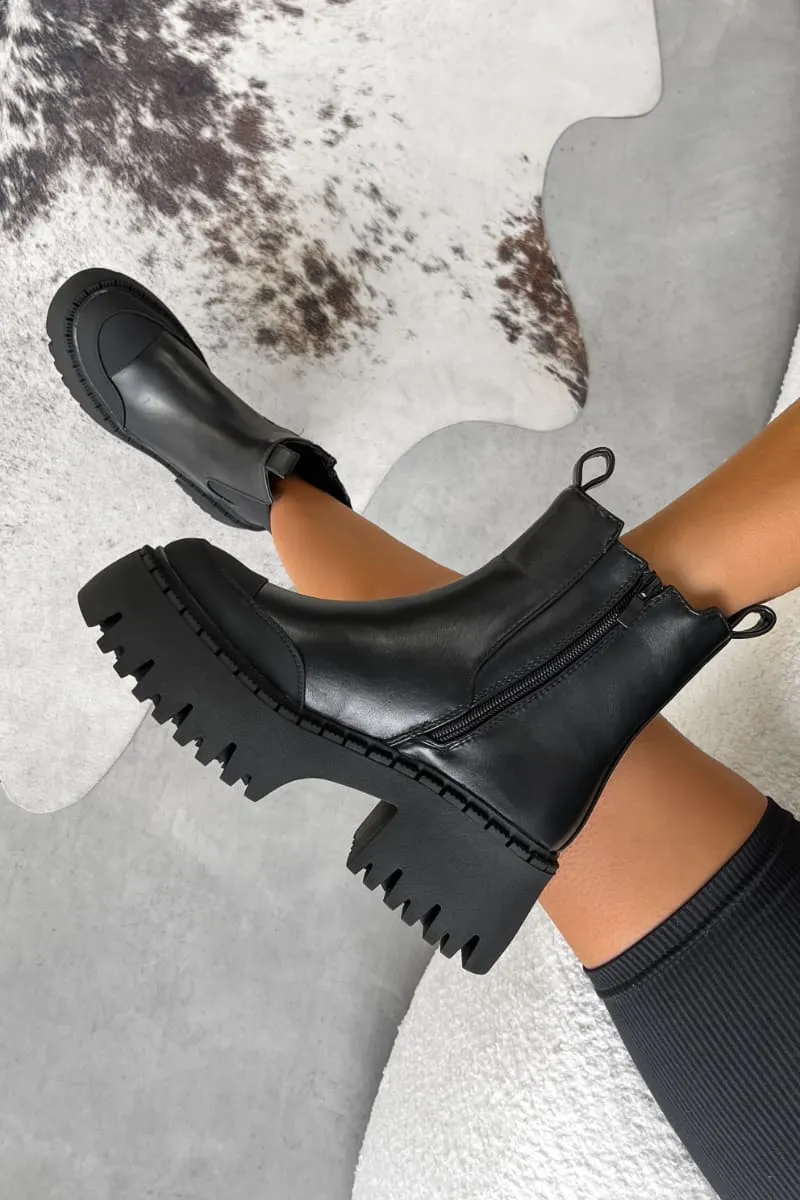 DOMINATE Chunky Chelsea Ankle Boots - Black PU