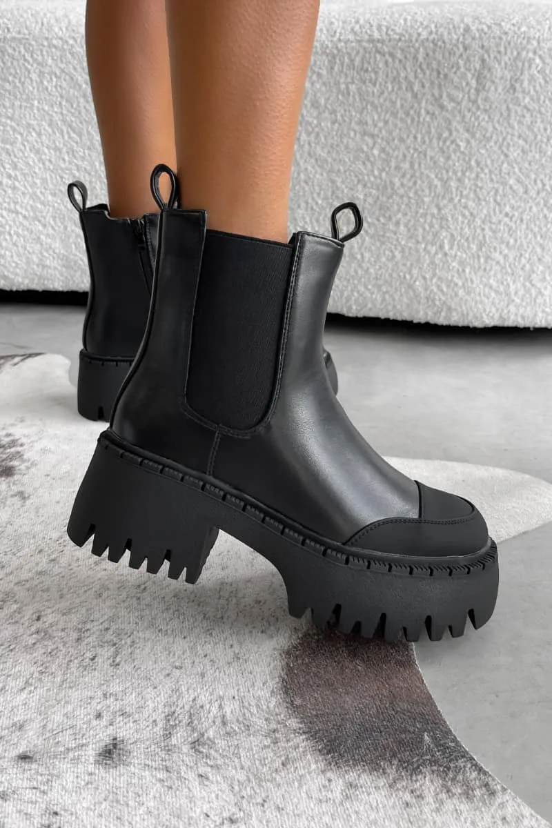 DOMINATE Chunky Chelsea Ankle Boots - Black PU