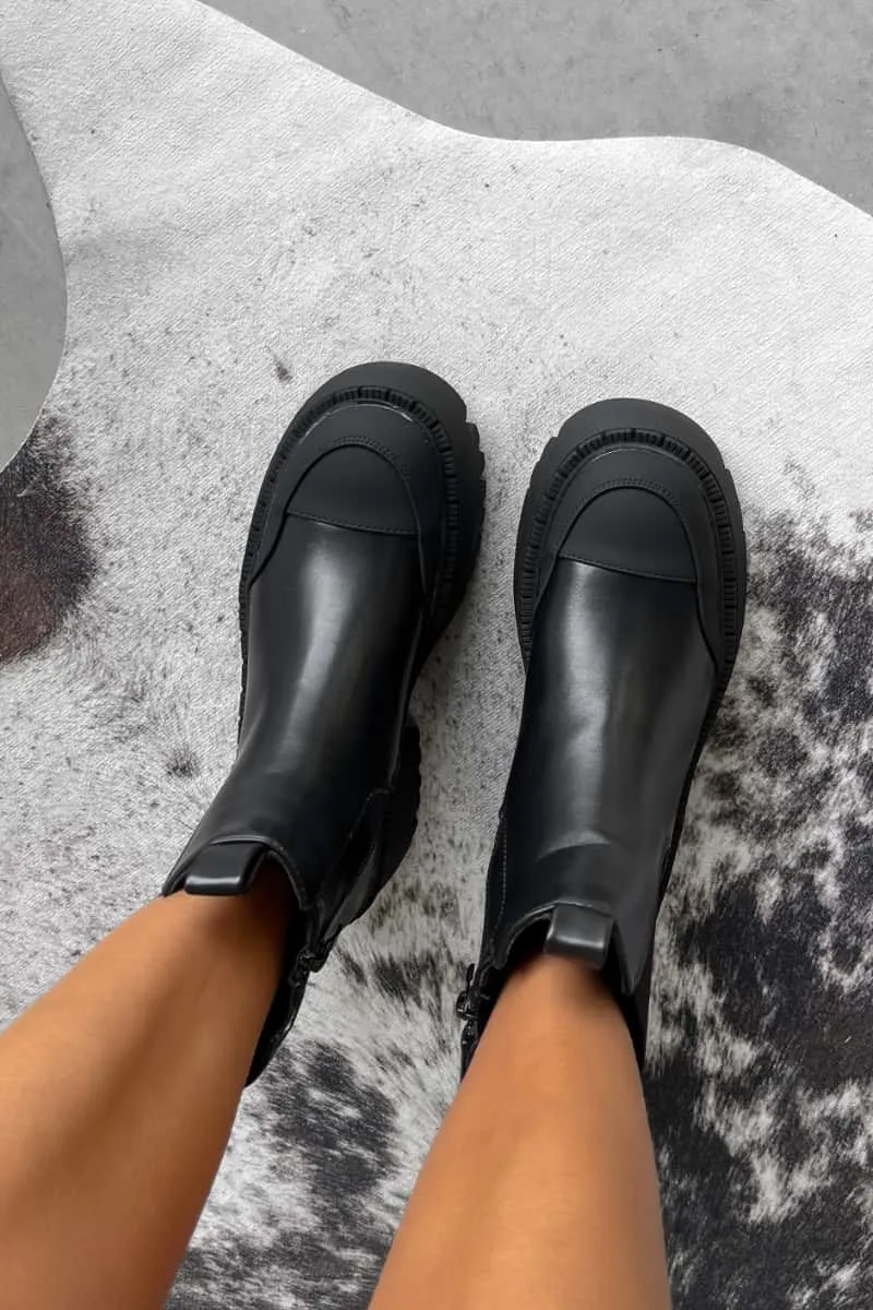 DOMINATE Chunky Chelsea Ankle Boots - Black PU