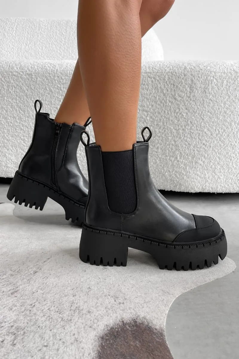DOMINATE Chunky Chelsea Ankle Boots - Black PU