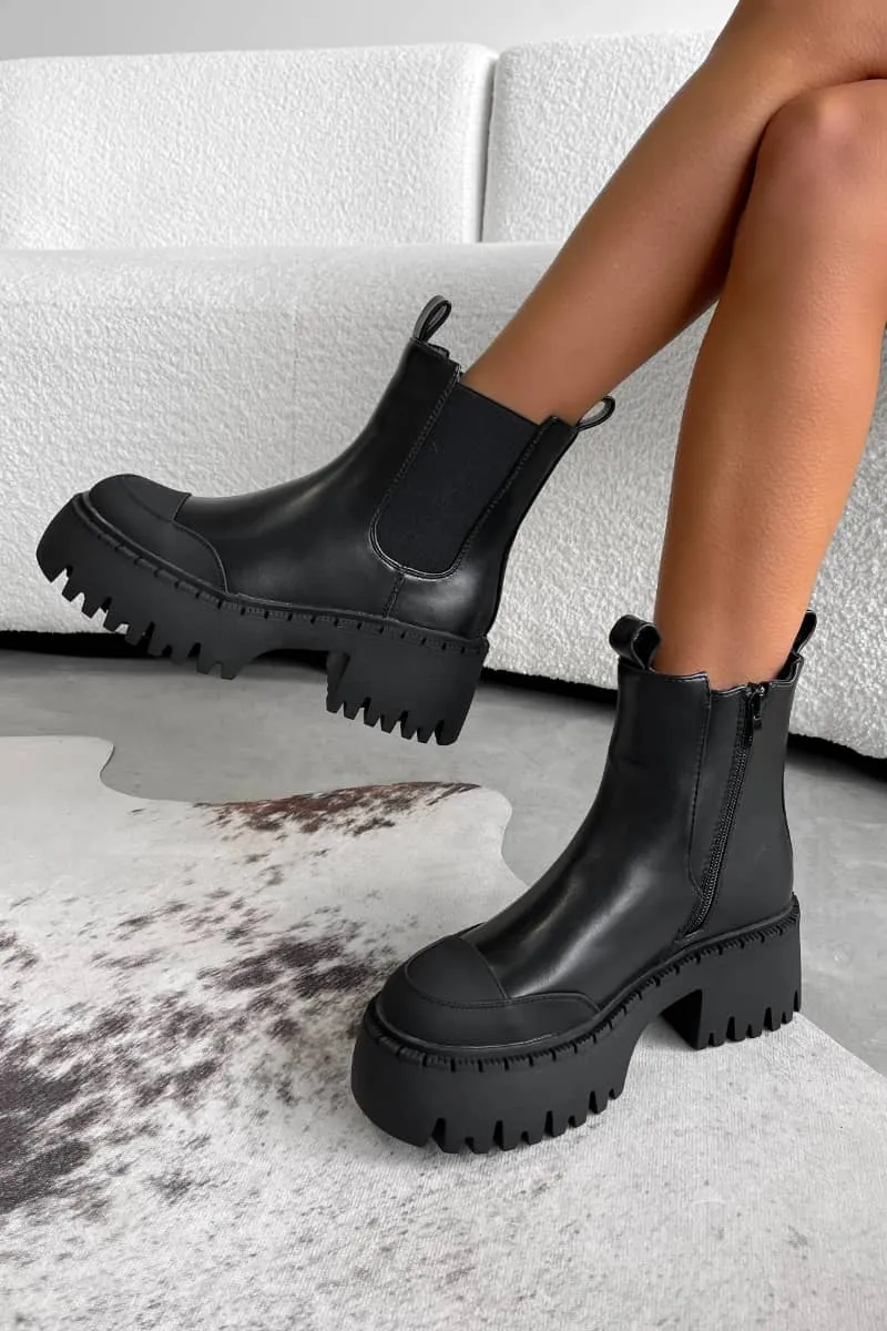 DOMINATE Chunky Chelsea Ankle Boots - Black PU