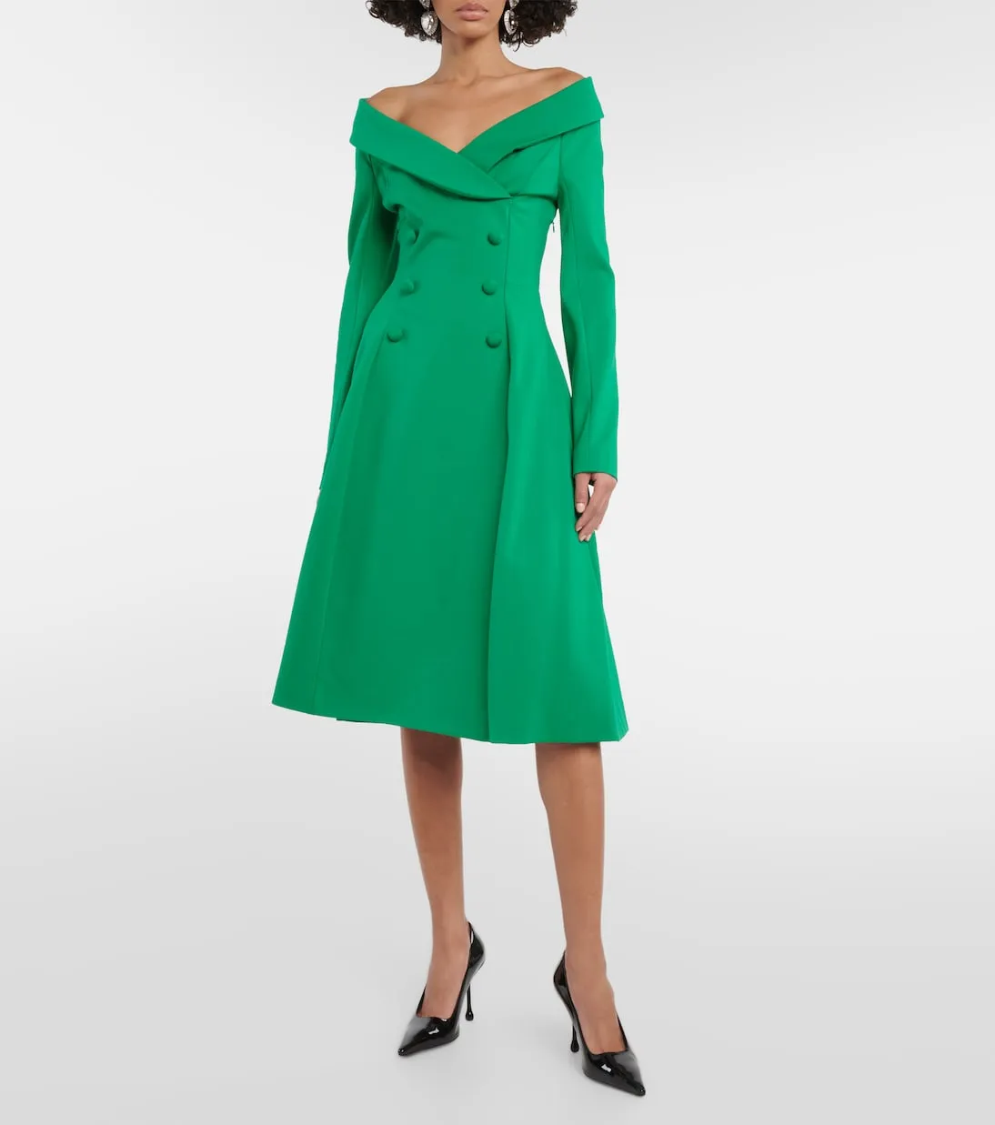 Dorothee Schumacher Off Shoulder Midi Dress, Green