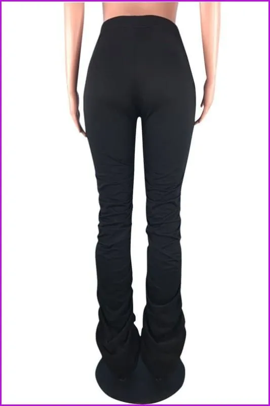Drawstring Elastic Waist Solid Hole Skinny Stacked Stacked PantsDE904