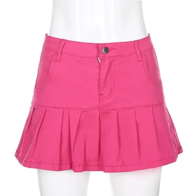 DressBetty - Harajuku High Waist Women Jeans Skirts Pleated Y2K Skinny Blue Denim Mini Skirt Summer Pop Ruffles Streetwear Bottom Korean