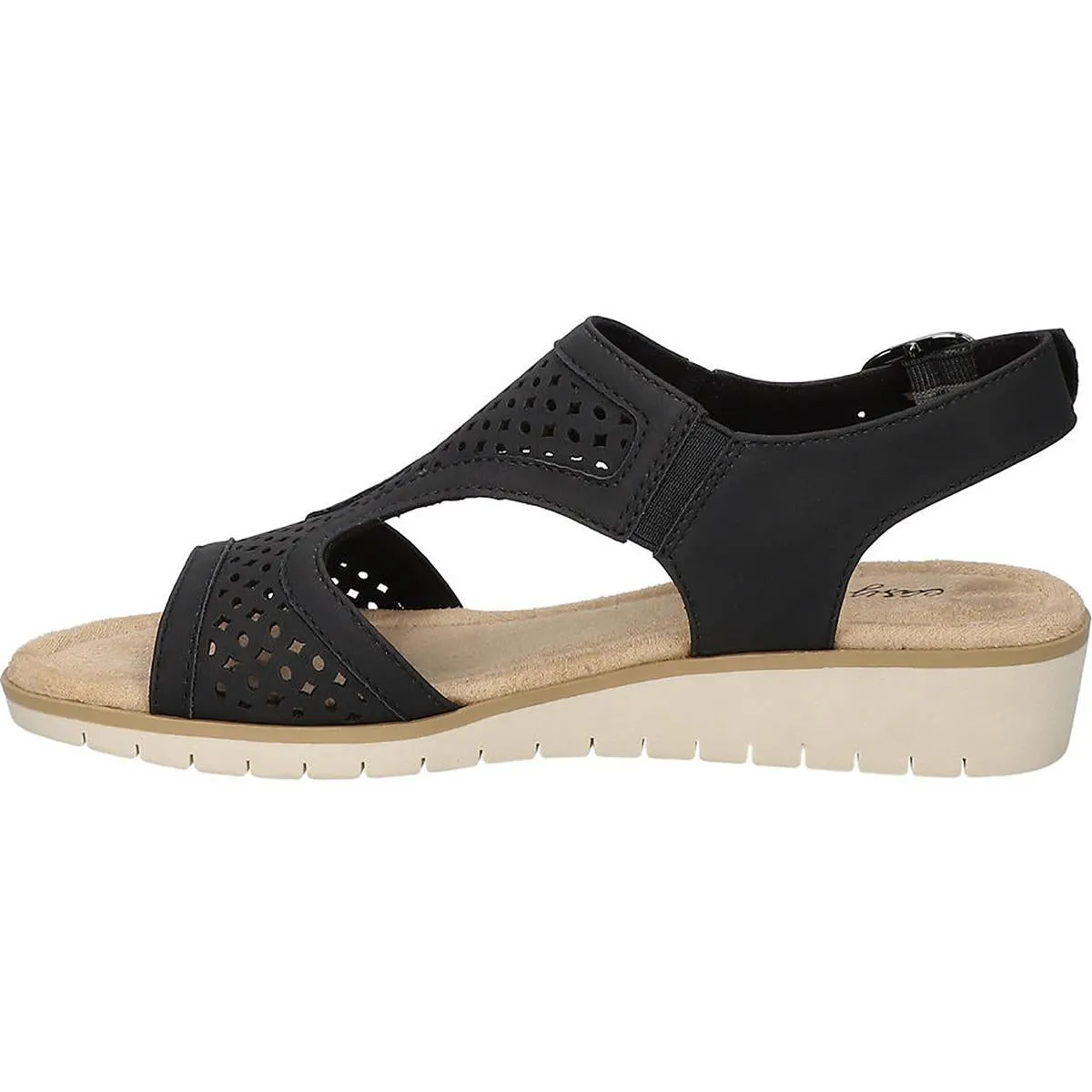 Easy Street Womens Alba Faux Leather Laser Cut Wedge Sandals