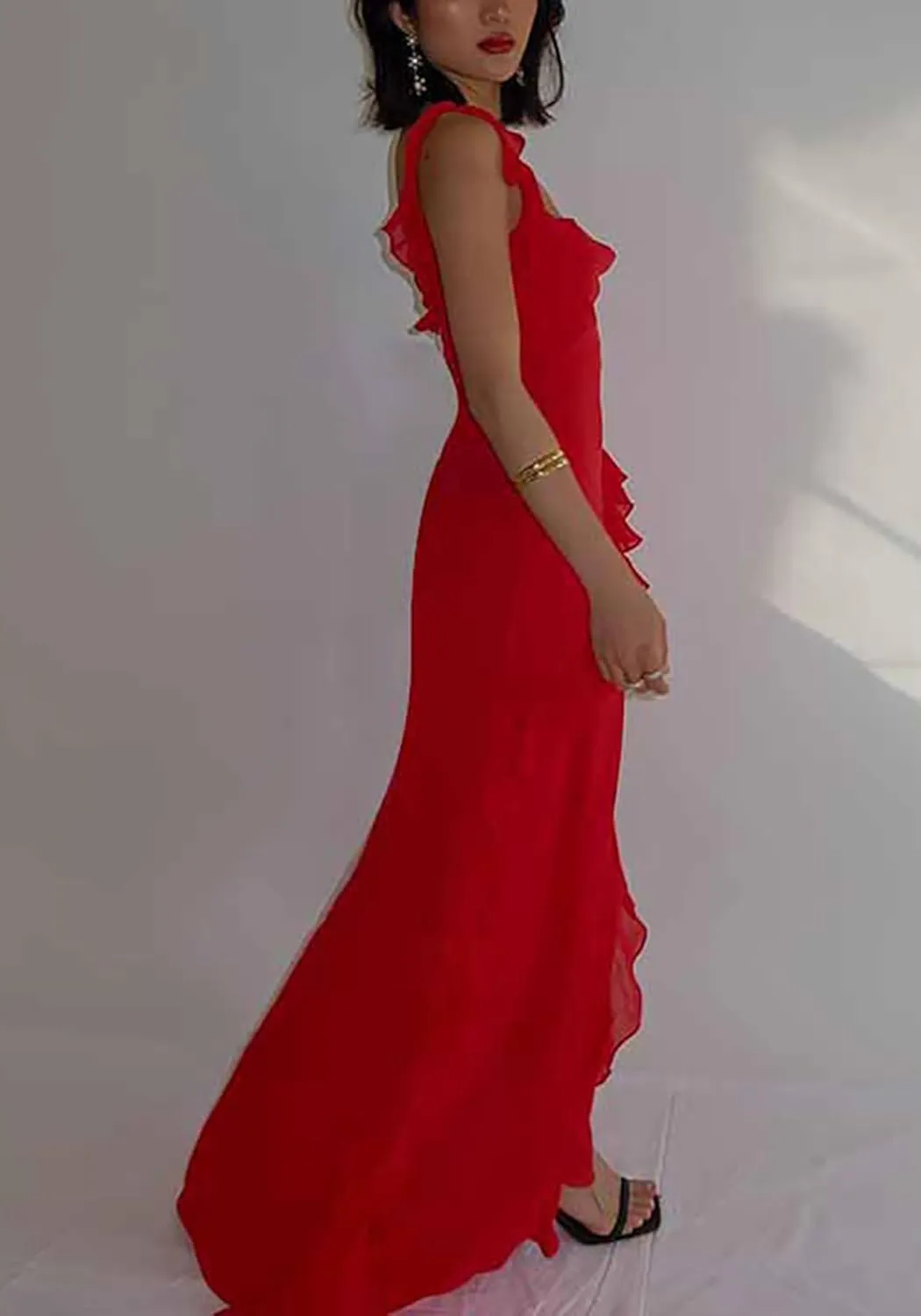 Ecirod Womens Spaghetti Strap High Slit Bodycon Maxi Dress Square Neck Backless Party Club Dresses