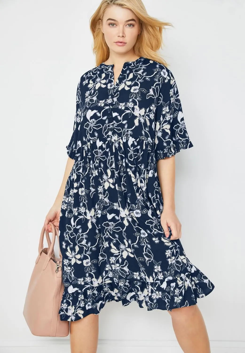 ellos Plus Size Ruffled Empire Dress