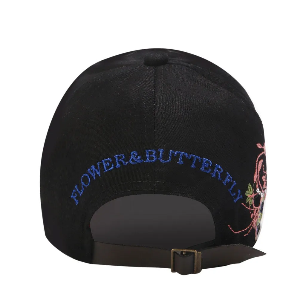 Embroidered Baseball Cap Butterly Flowers