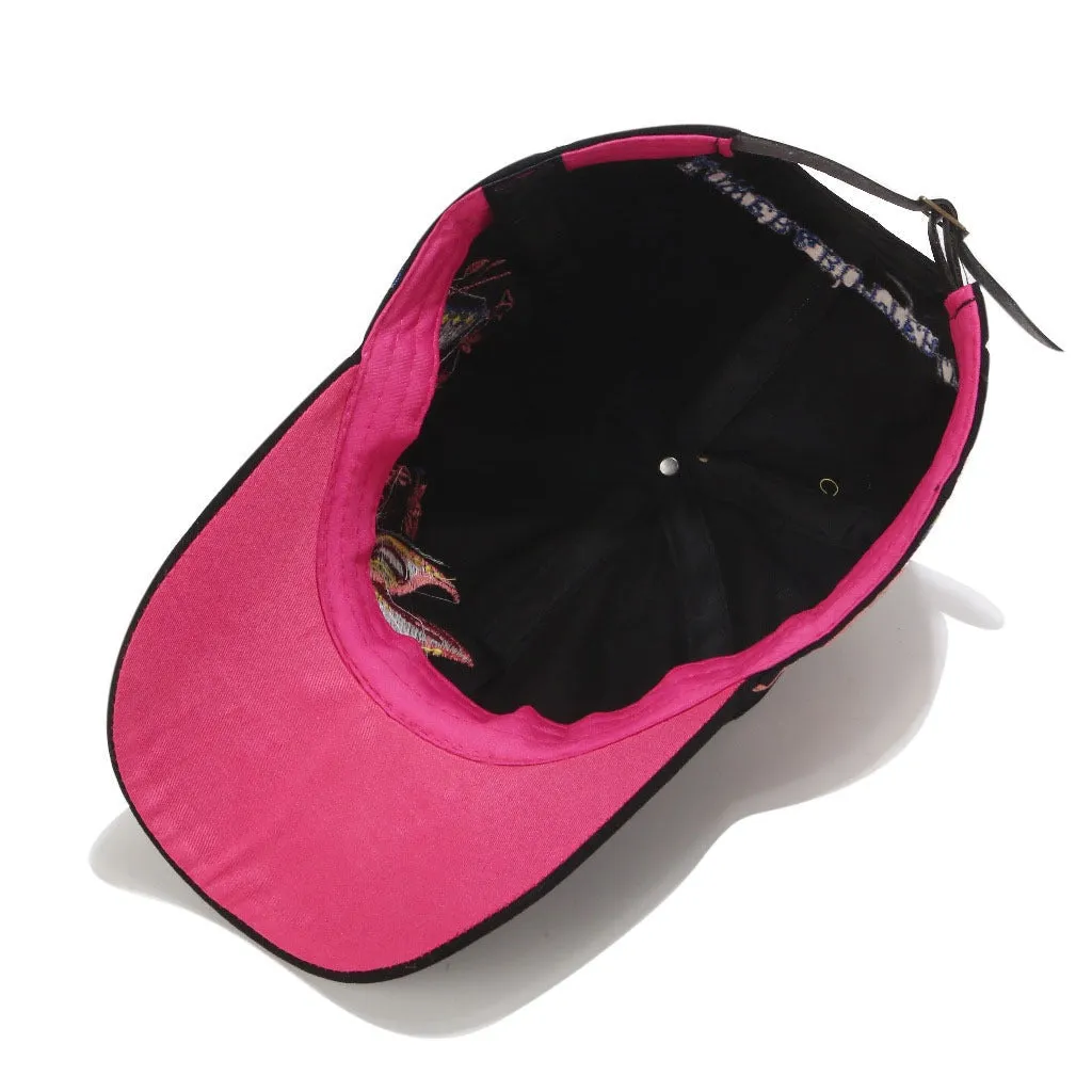 Embroidered Baseball Cap Butterly Flowers
