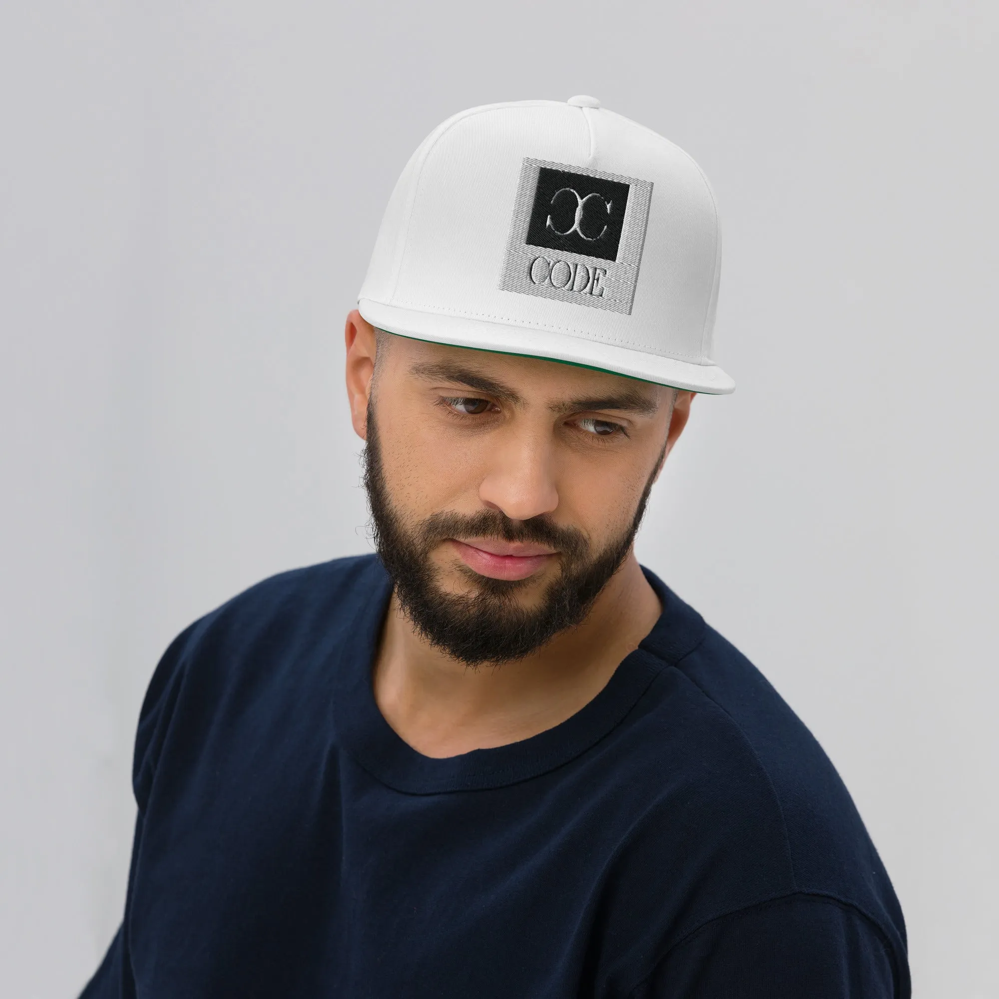 Embroidered Flat Bill Snapback Cap White Streetwear Yuponng The Ascension High Fashion CODE