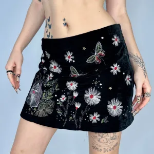 Embroidered Velvet Mini Skirt (M)