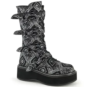 EMILY-322 DemoniaCult Black/Silver Sexy Women's Mid-Calf & Knee High Boots (Alternative Footwear)